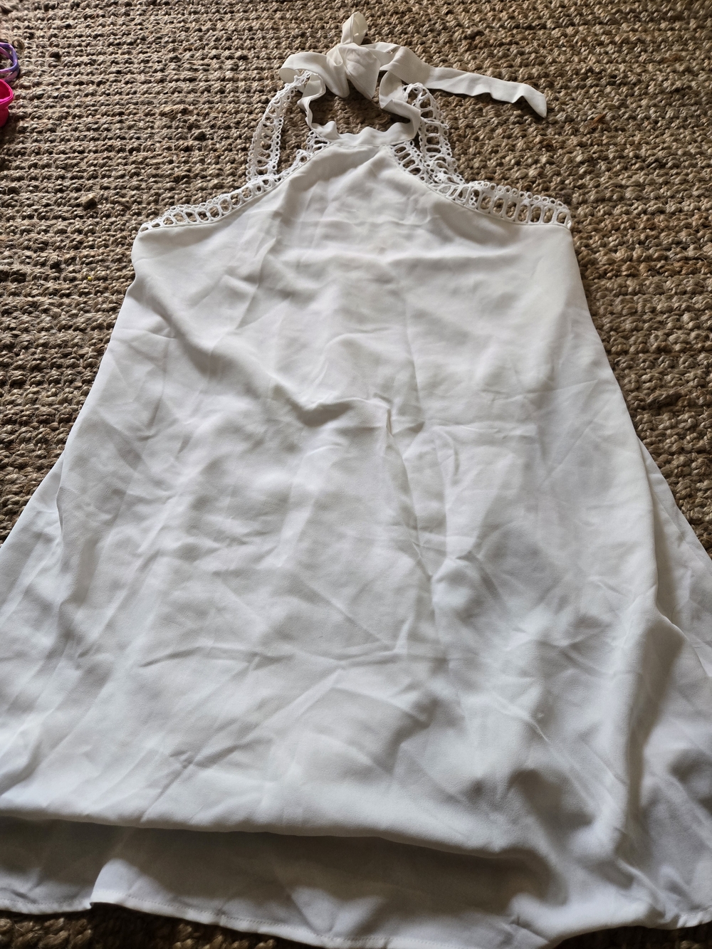 Cupshe White Halter Crochet-Trim Dress
